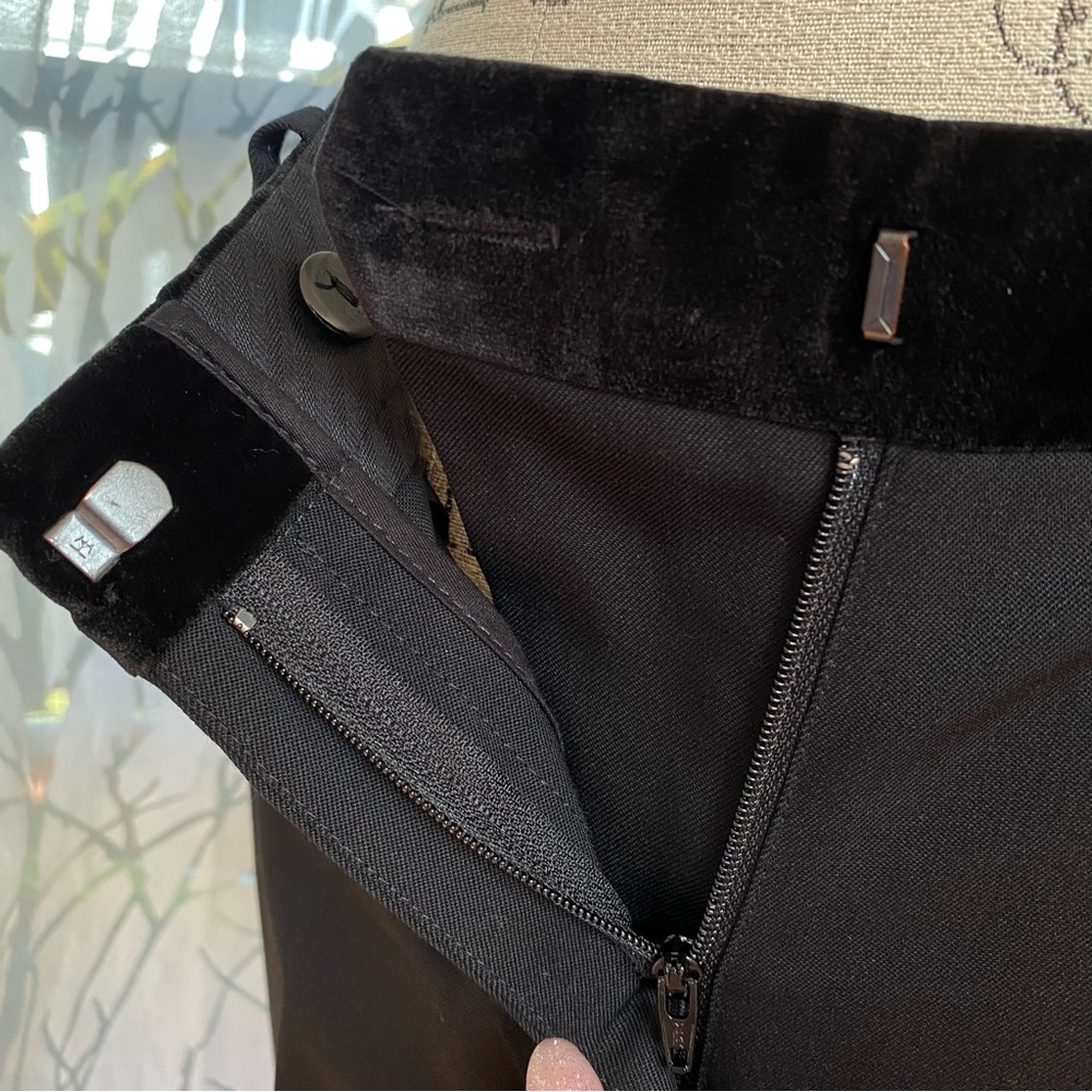 THE KOOPLES BLACK VELVET TRIM WAISTBAND SLIM FIT LIGHTWEIGHT WOOL DRESS PANTS - Picture 8 of 13